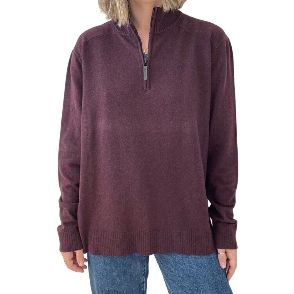 Smartwool Mens Merino Wool Blend Burgundy Red Quarter Zip Sz XL